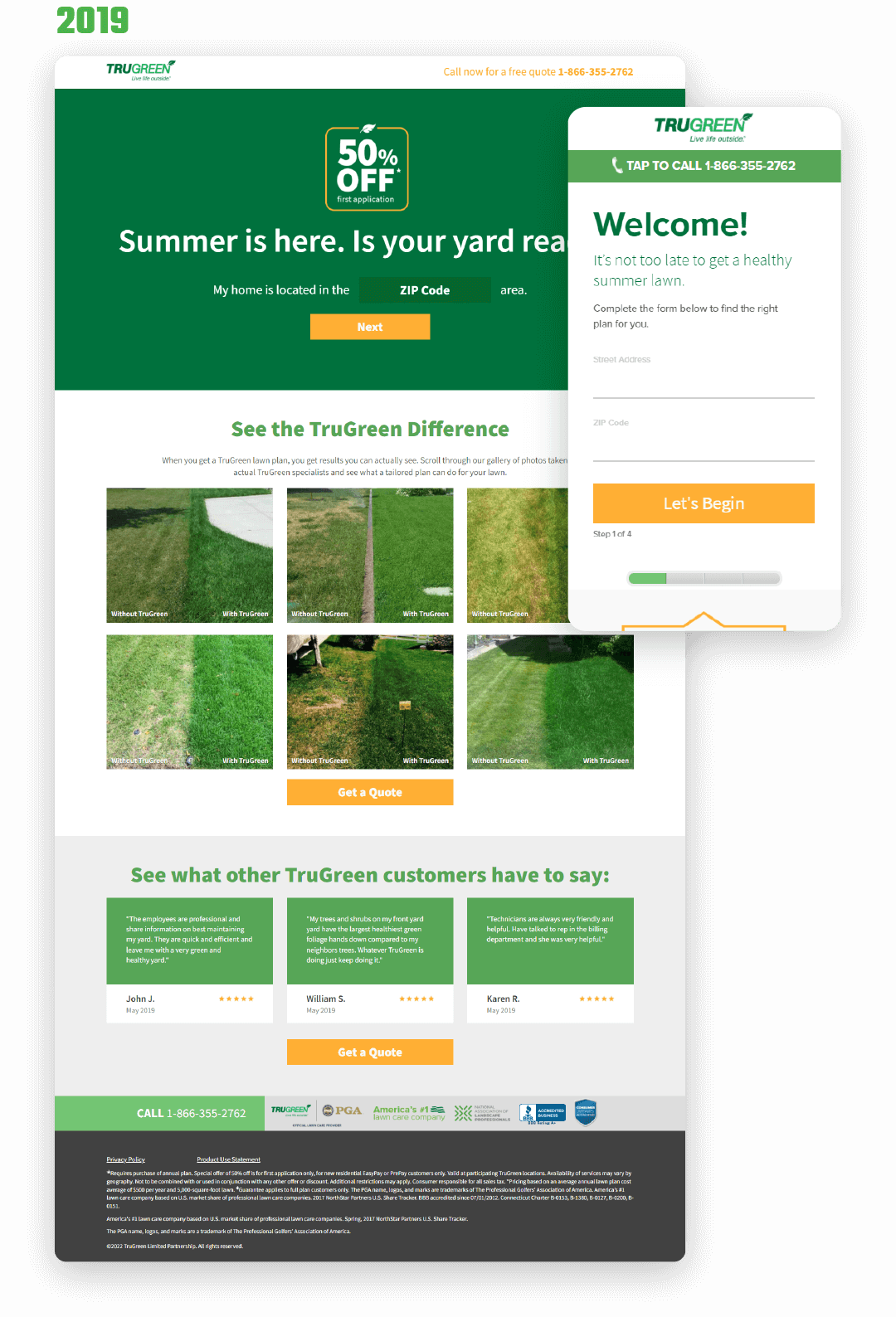 Non-branded landing page from 2019